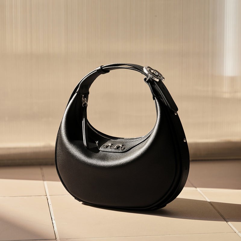 Sculptural Half Moon Calf Leather Crescent Shoulder Bag