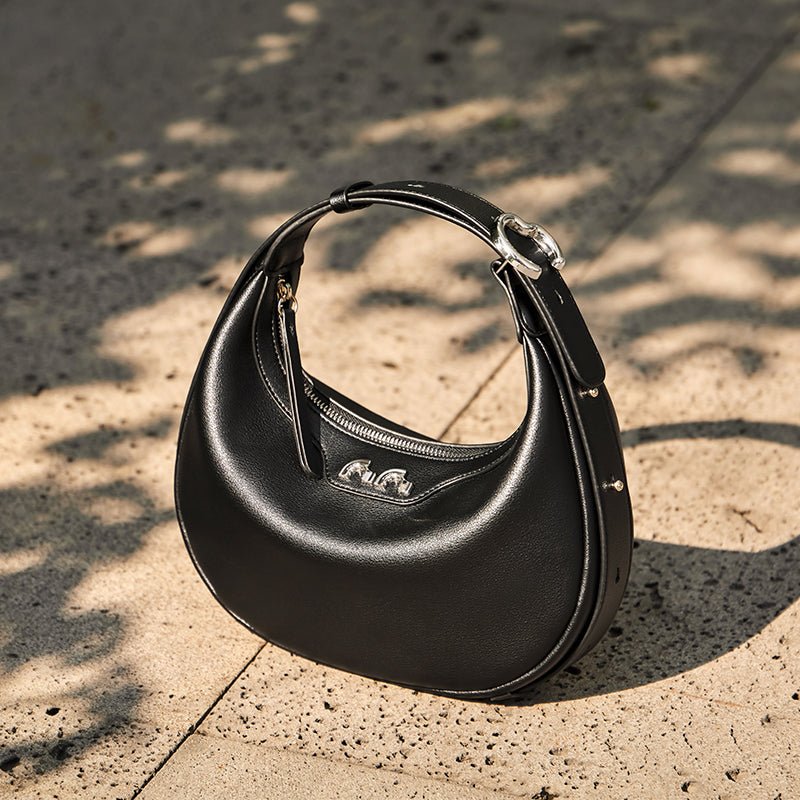 Sculptural Half Moon Calf Leather Crescent Shoulder Bag