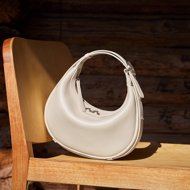 Sculptural Half Moon Calf Leather Crescent Shoulder Bag