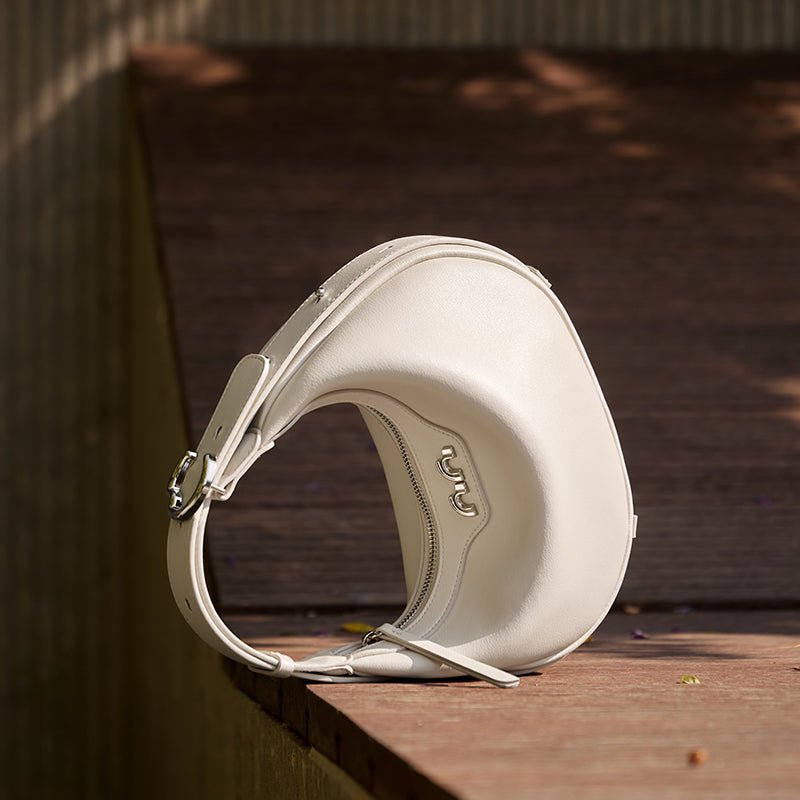 Sculptural Half Moon Calf Leather Crescent Shoulder Bag