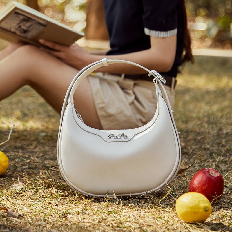 Sculptural Half Moon Calf Leather Crescent Shoulder Bag