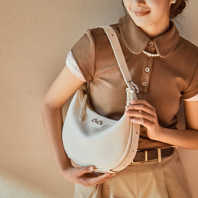 Sculptural Half Moon Calf Leather Crescent Shoulder Bag