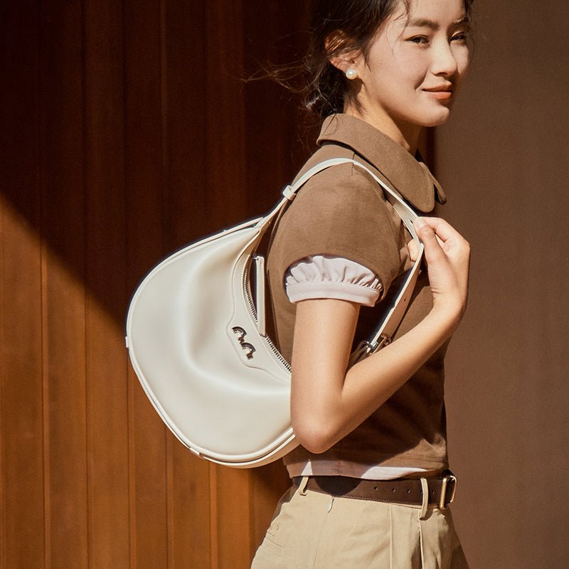 Sculptural Half Moon Calf Leather Crescent Shoulder Bag