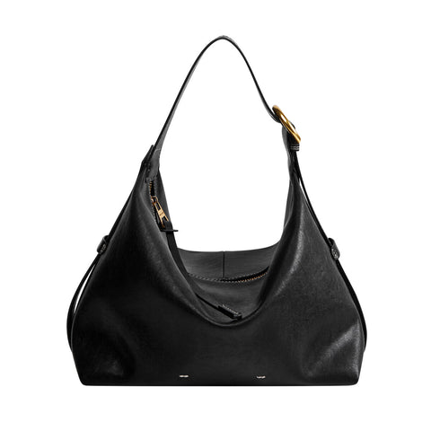 Sculptural Slouchy Calf Leather Hobo Shoulder Bag