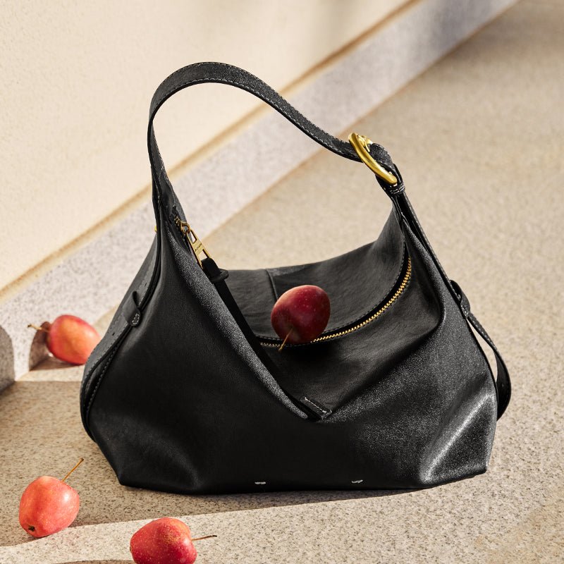 Sculptural Slouchy Calf Leather Hobo Shoulder Bag