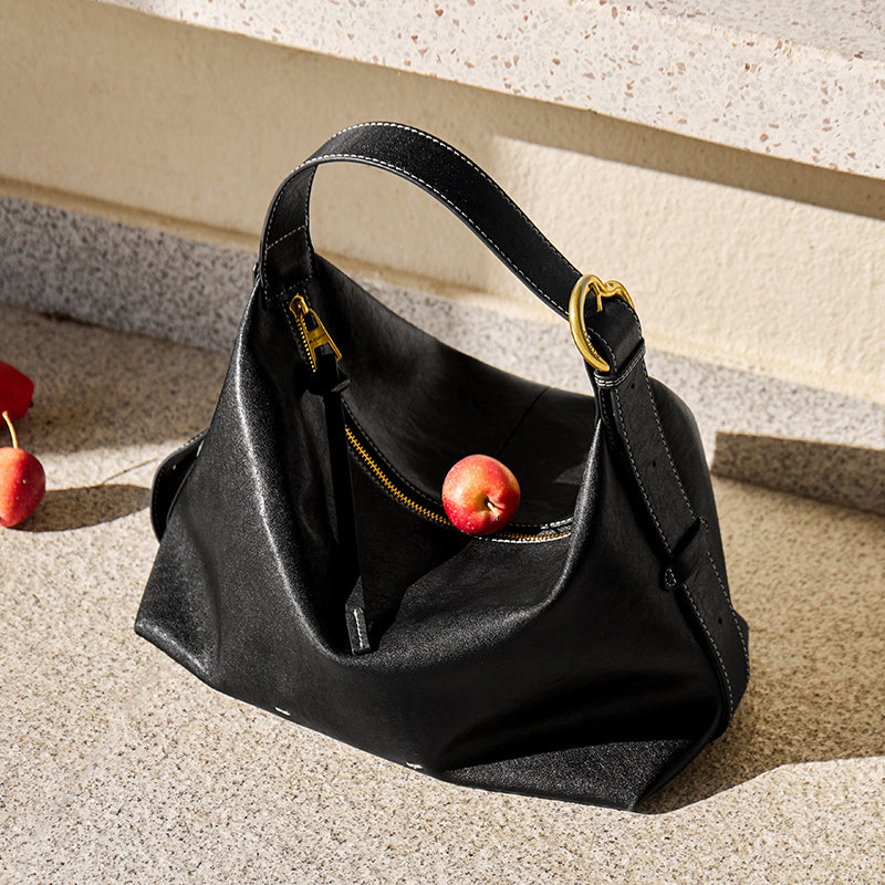 Sculptural Slouchy Calf Leather Hobo Shoulder Bag