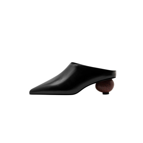 Sculptural Sphere Heel Pointed Toe Leather Mules