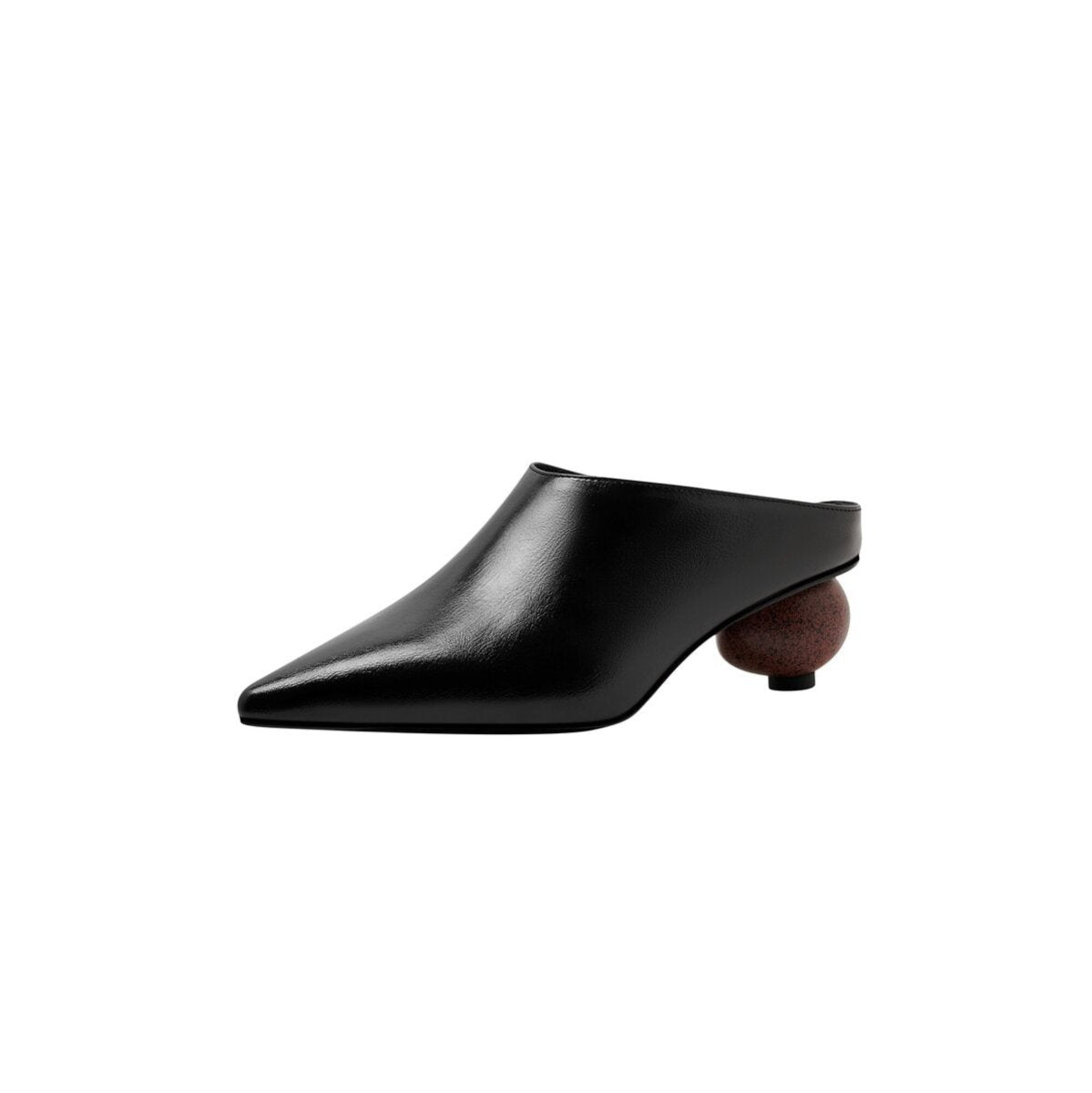 Sculptural Sphere Heel Pointed Toe Leather Mules