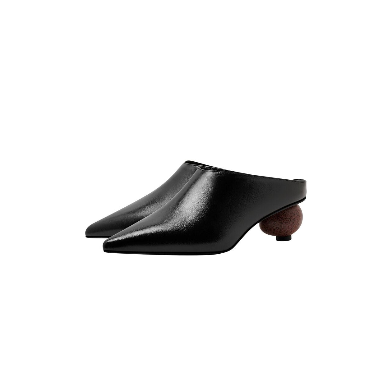 Sculptural Sphere Heel Pointed Toe Leather Mules