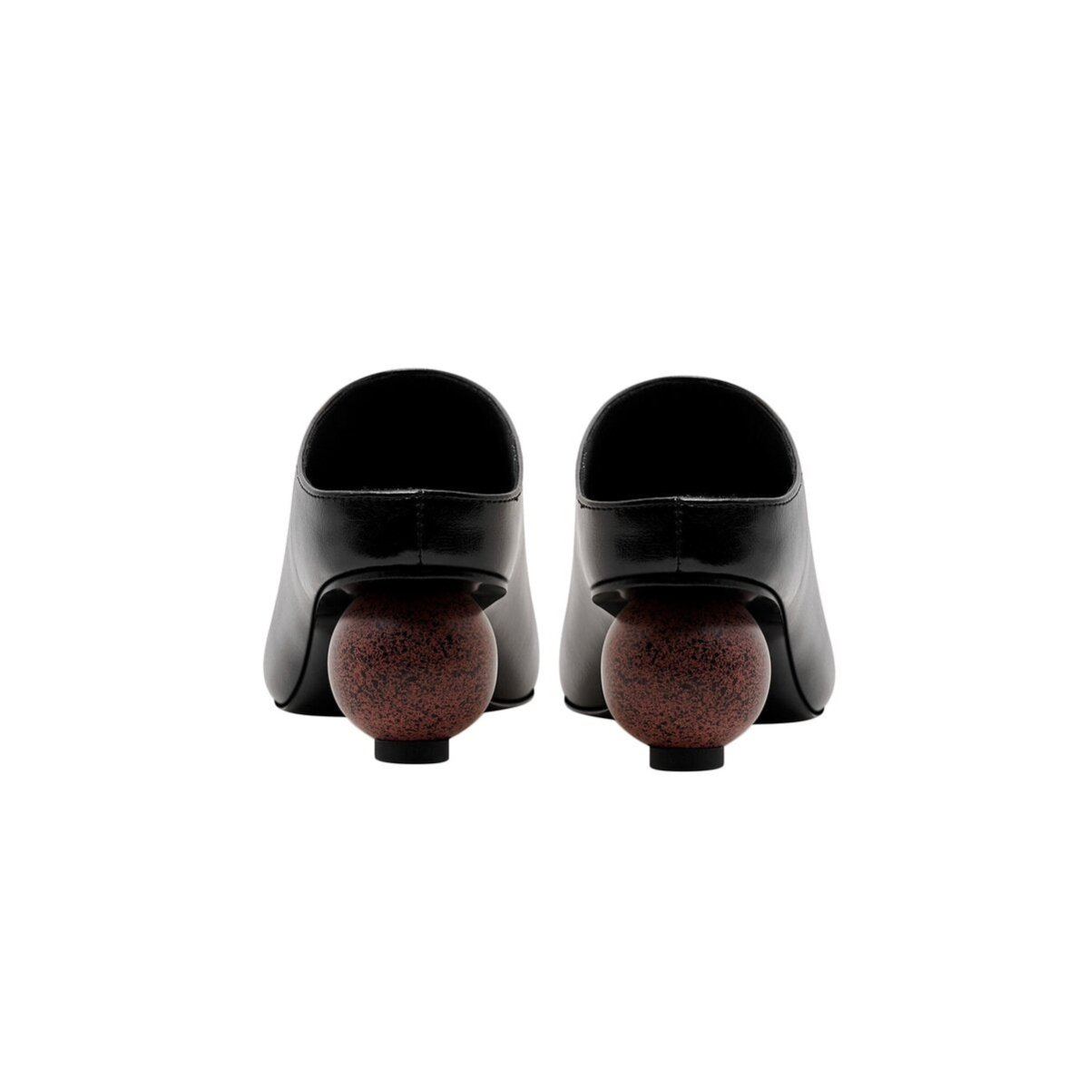 Sculptural Sphere Heel Pointed Toe Leather Mules