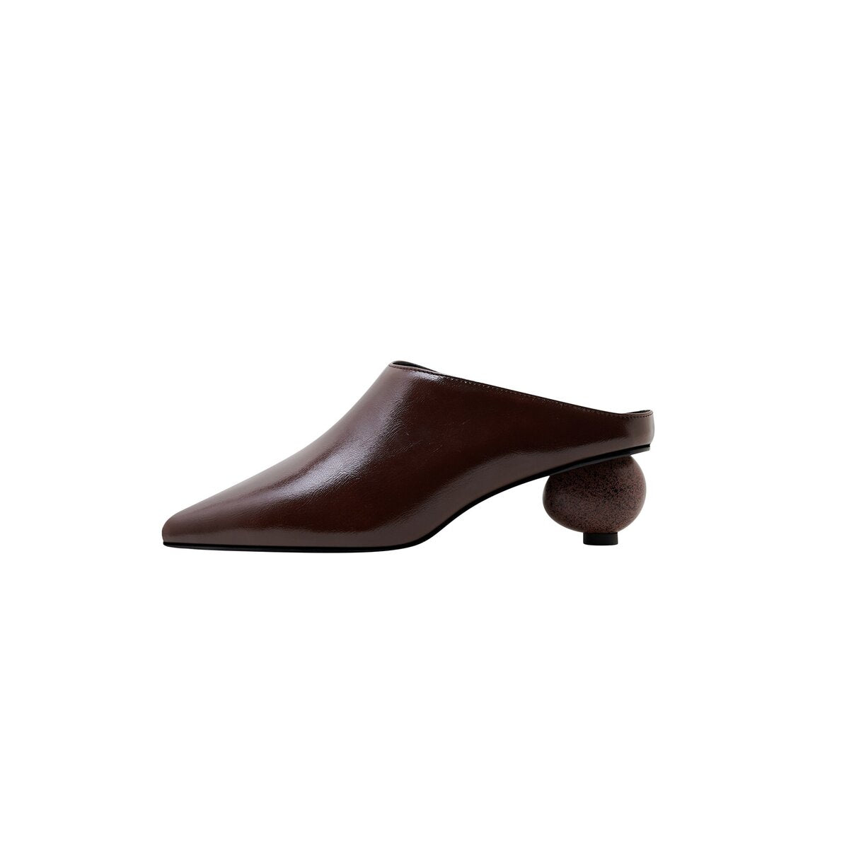 Sculptural Sphere Heel Pointed Toe Leather Mules