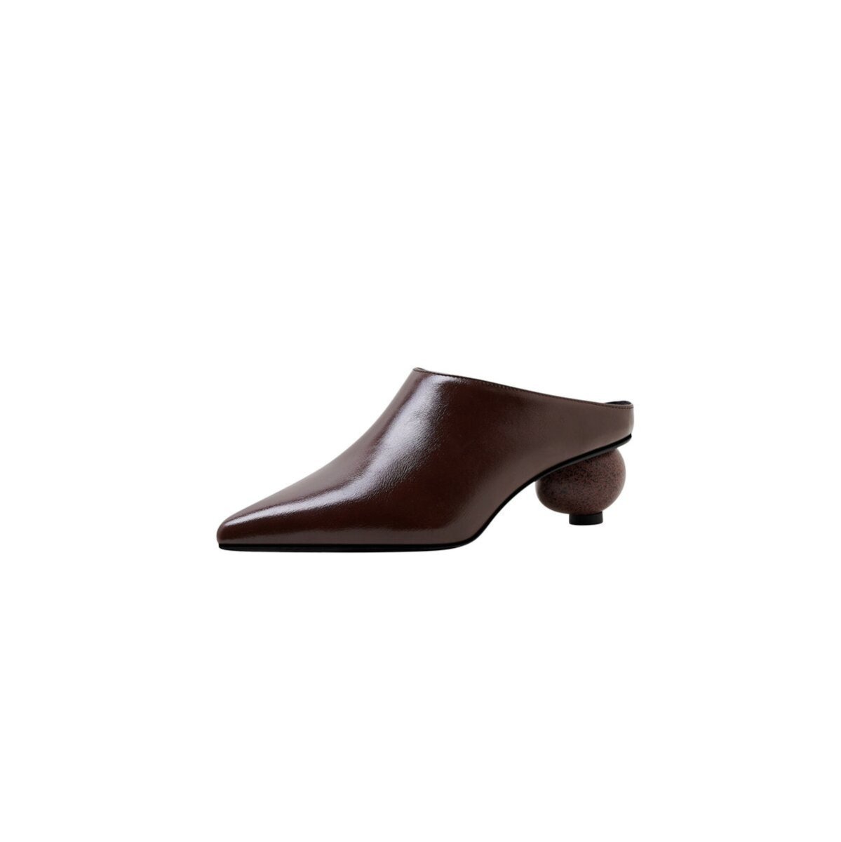 Sculptural Sphere Heel Pointed Toe Leather Mules