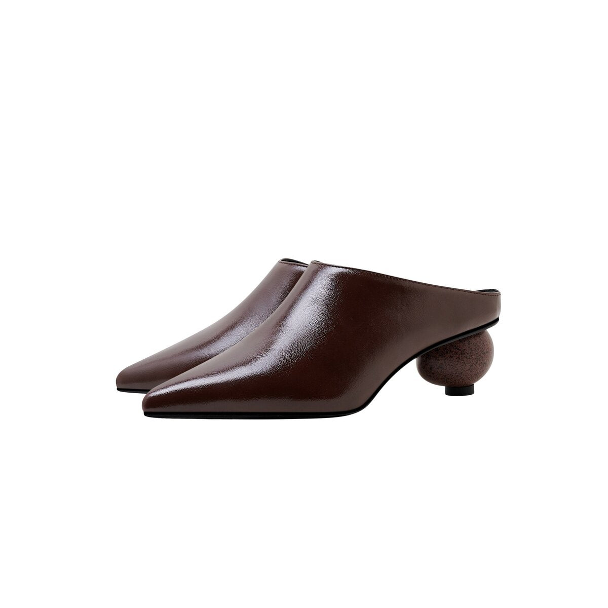 Sculptural Sphere Heel Pointed Toe Leather Mules