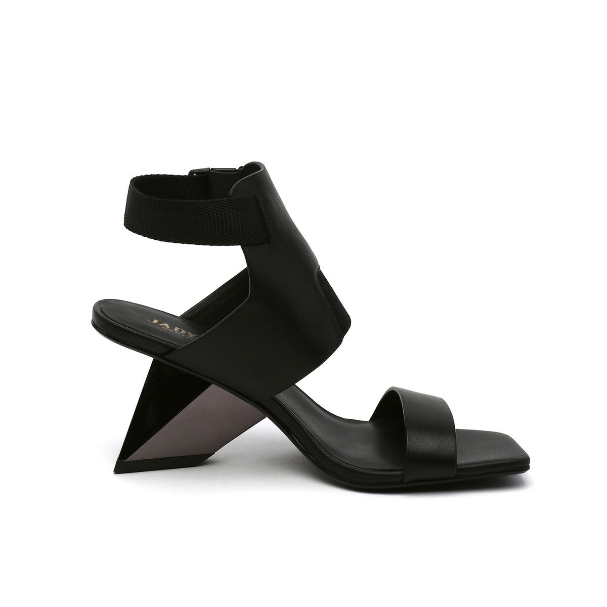 Sculptural Square Toe Ankle Strap Sandals with Geometric Heel