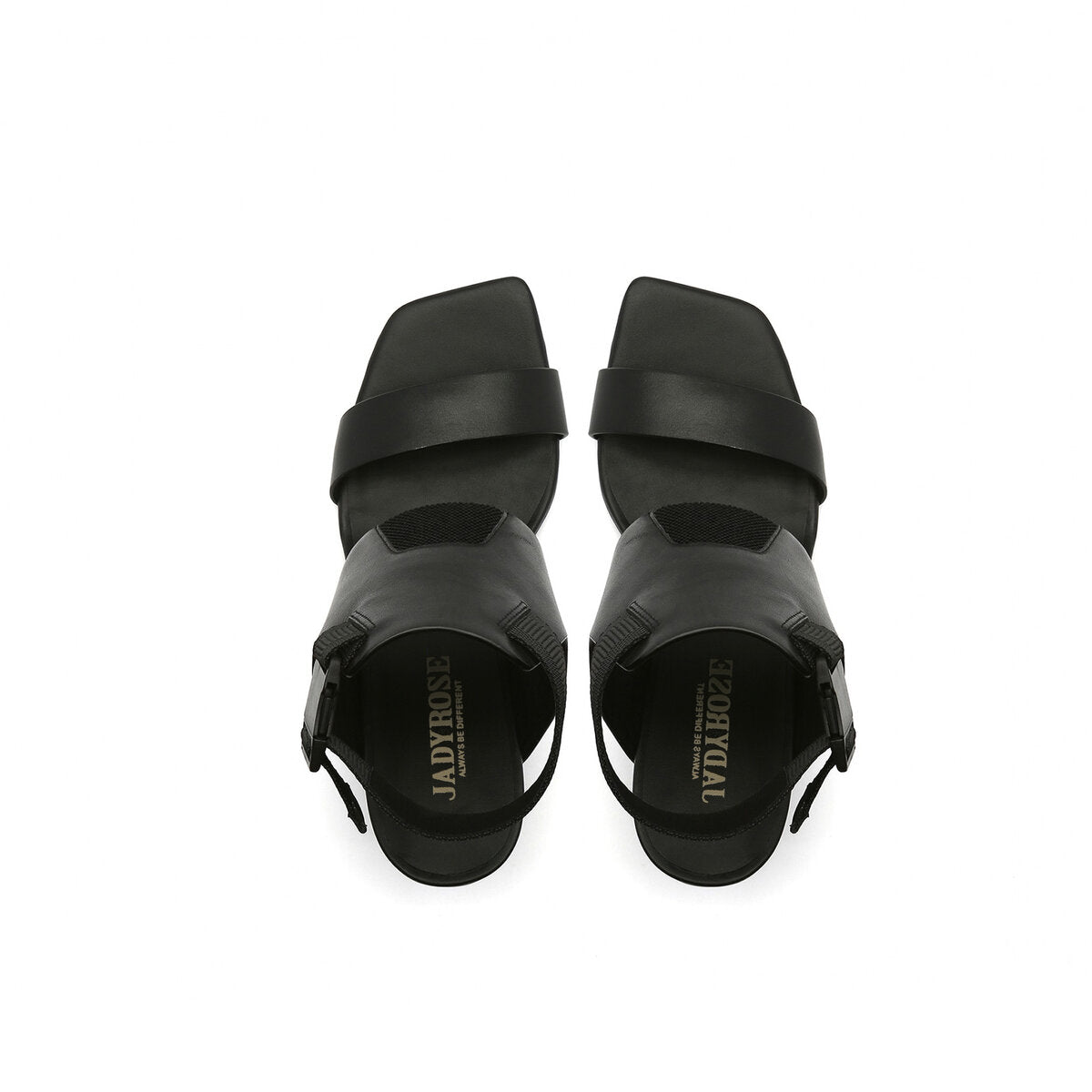 Sculptural Square Toe Ankle Strap Sandals with Geometric Heel