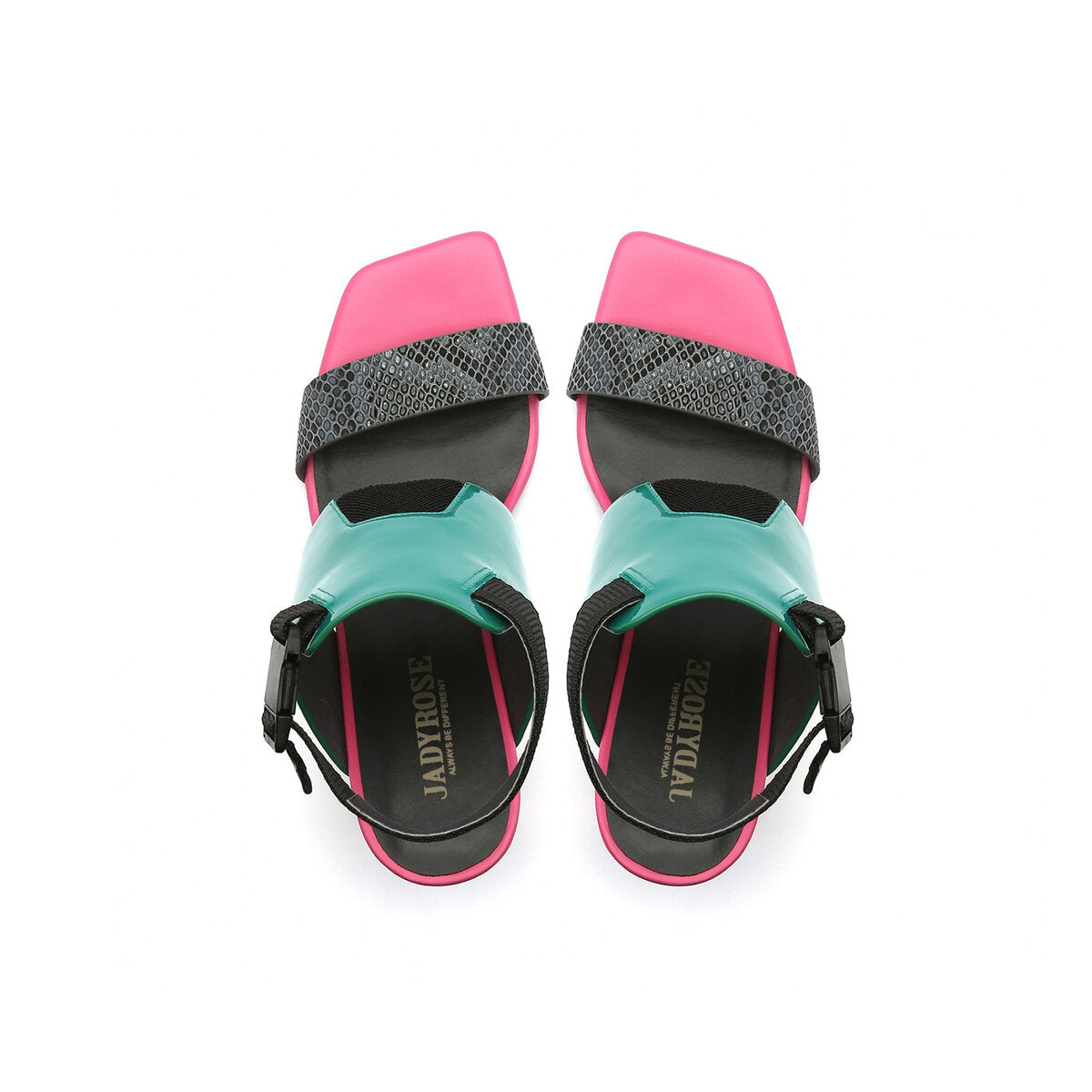 Sculptural Square Toe Ankle Strap Sandals with Geometric Heel