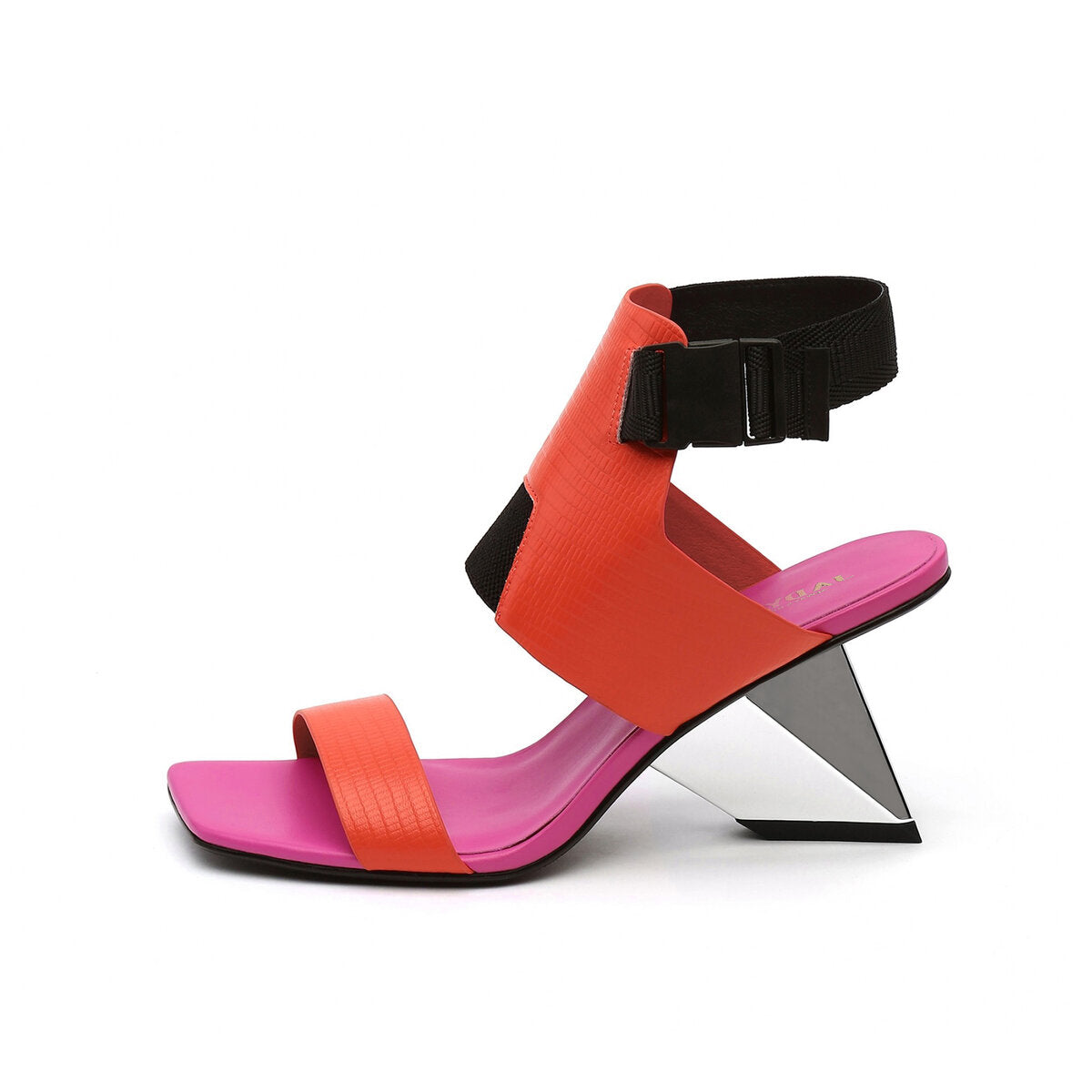 Sculptural Square Toe Ankle Strap Sandals with Geometric Heel