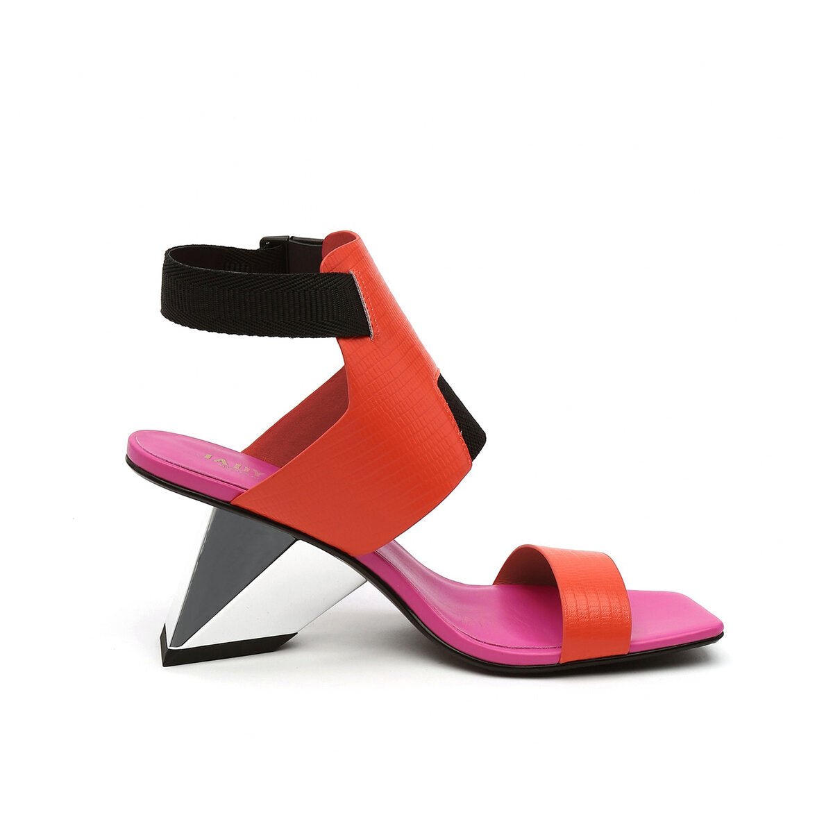 Sculptural Square Toe Ankle Strap Sandals with Geometric Heel