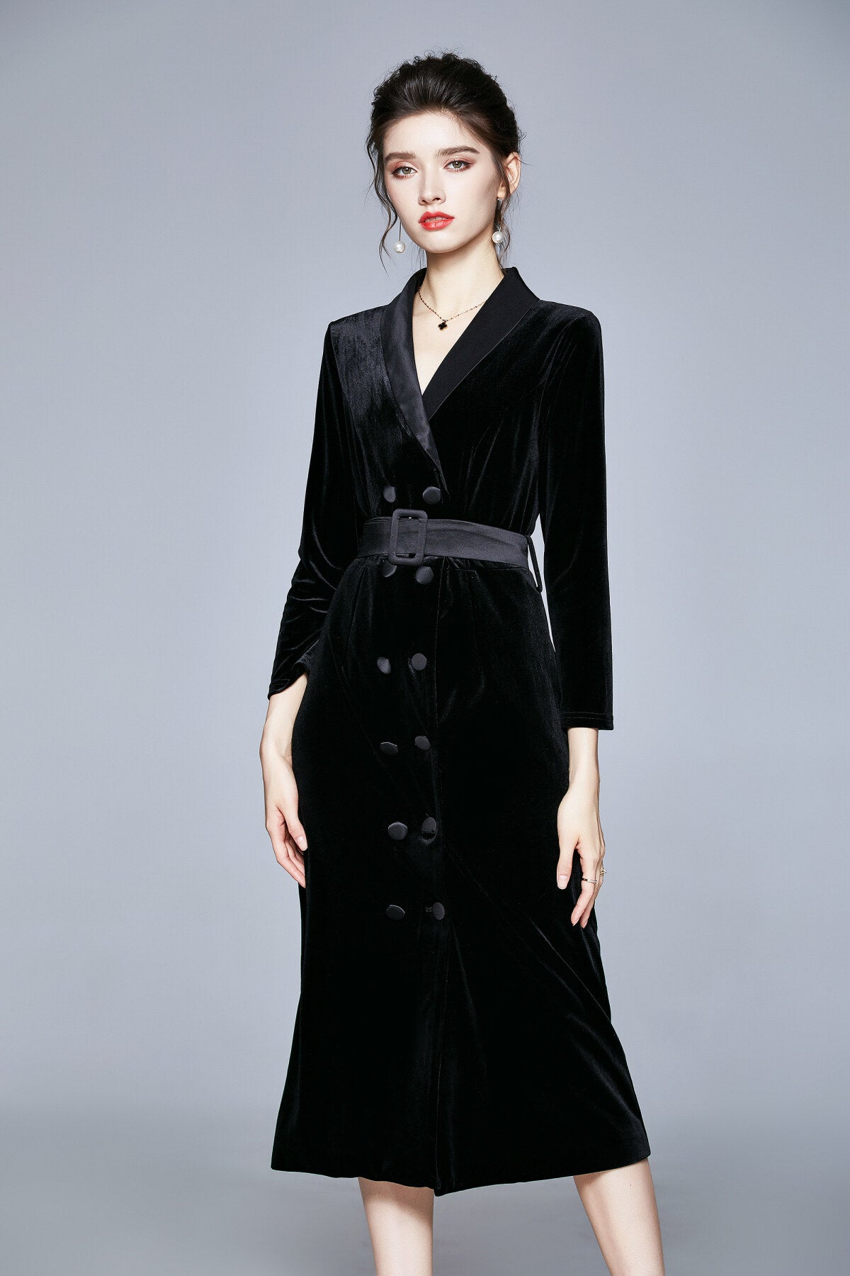 seductive french velvet coat dress all black 2
