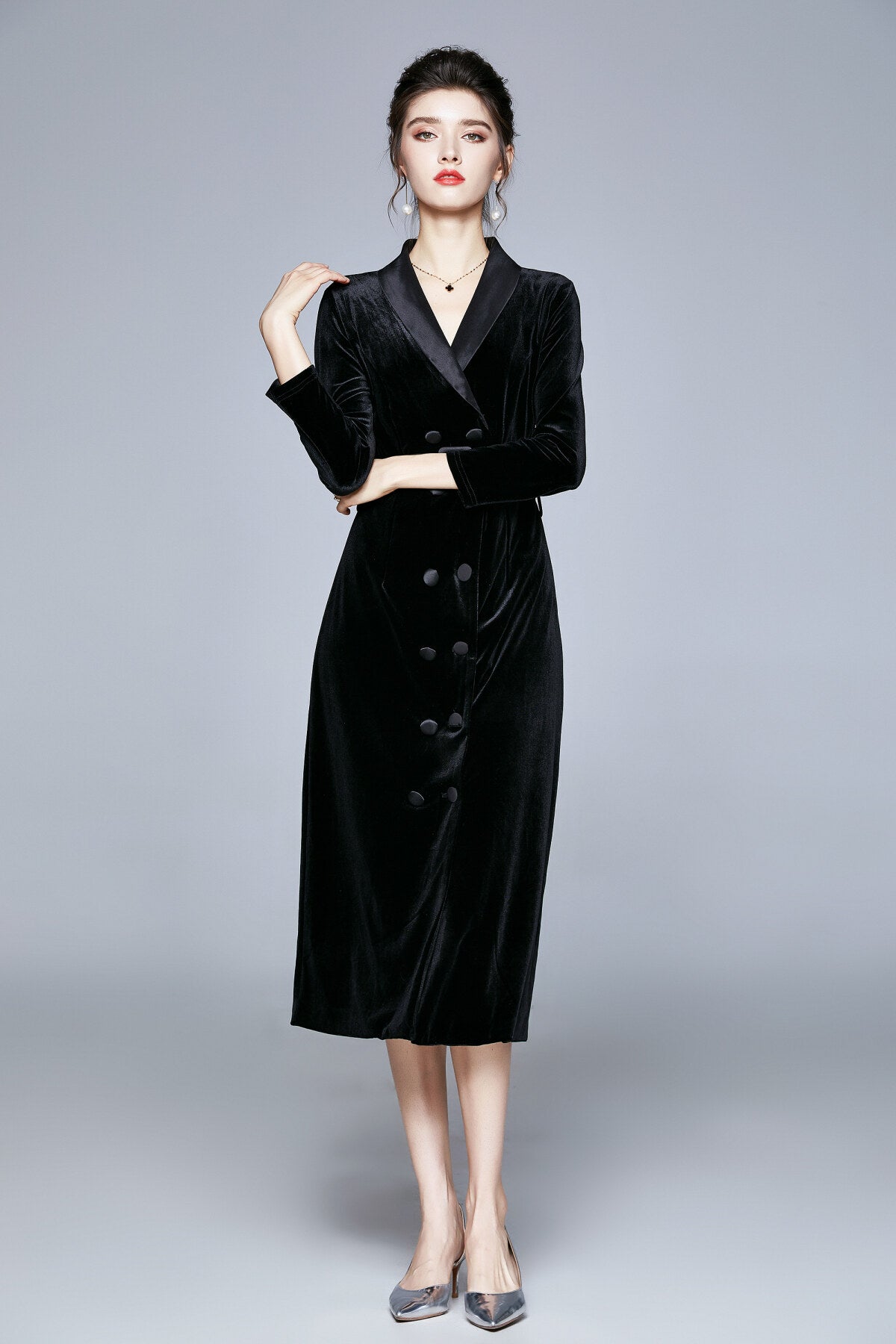 seductive french velvet coat dress all black 3