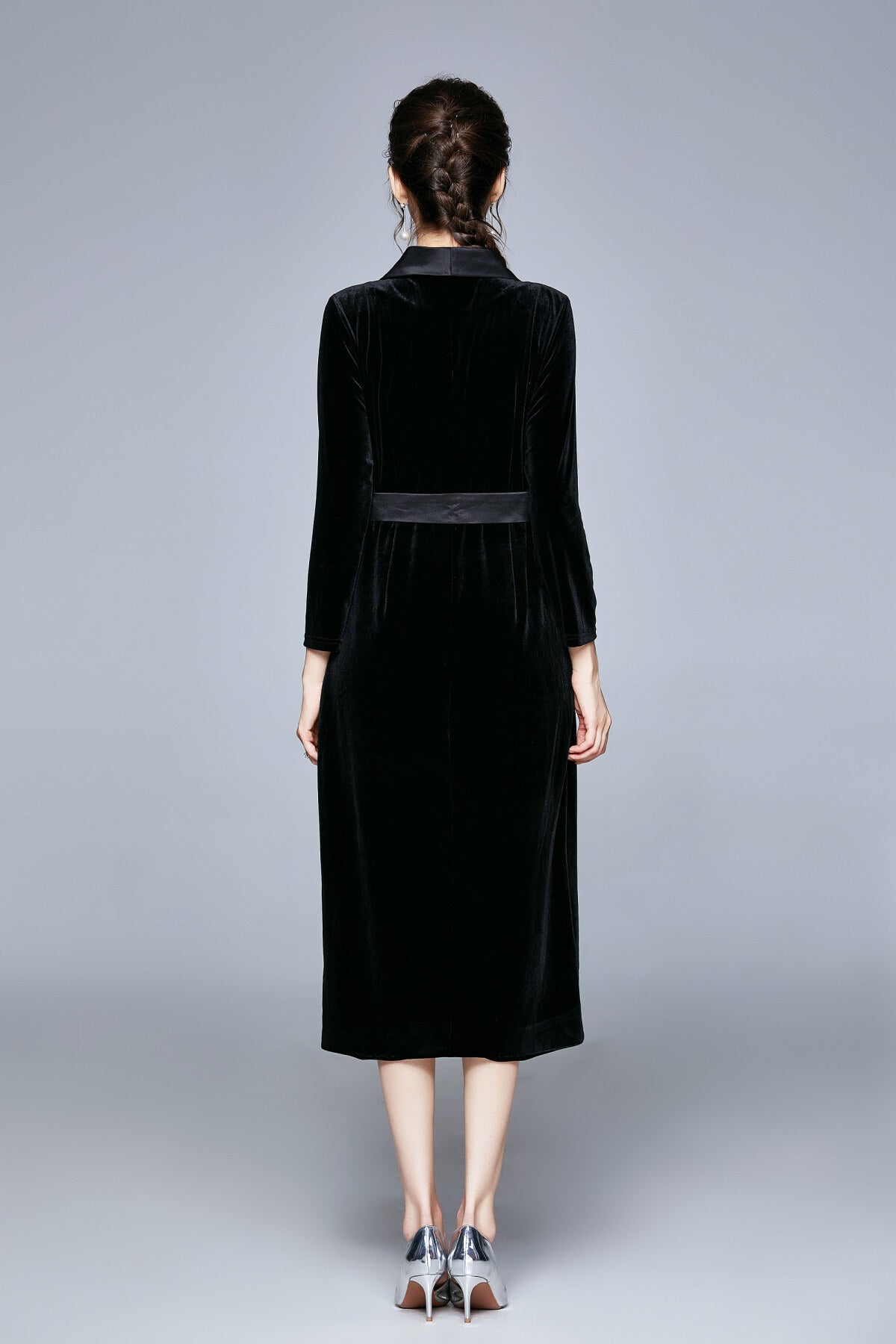 seductive french velvet coat dress all black 4