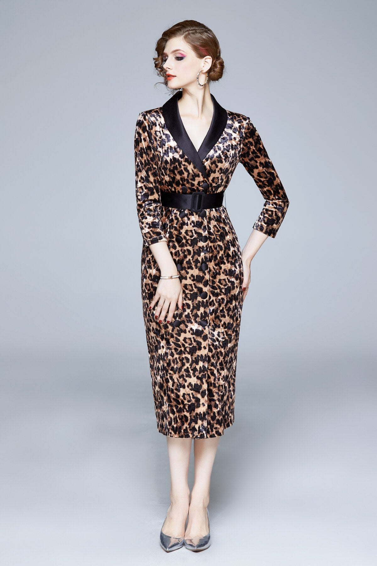 seductive french velvet coat dress all leopard 1