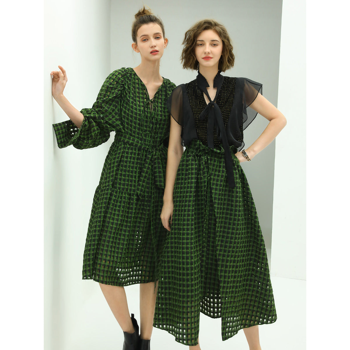 semi sheer checkered green skirt all green 2