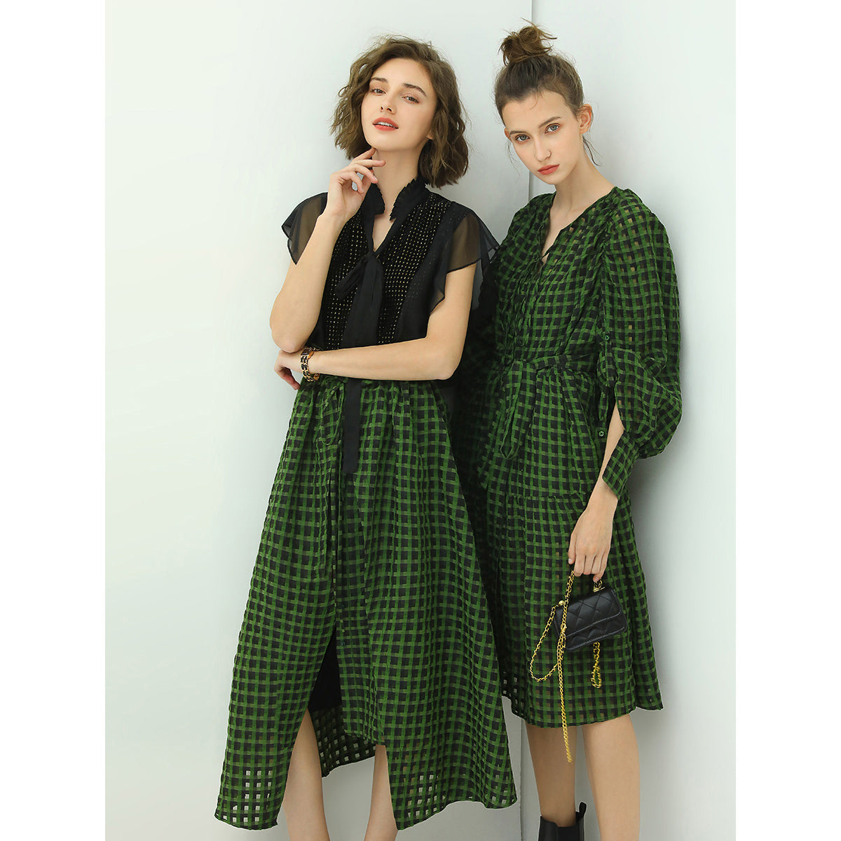 semi sheer checkered green skirt all green 3