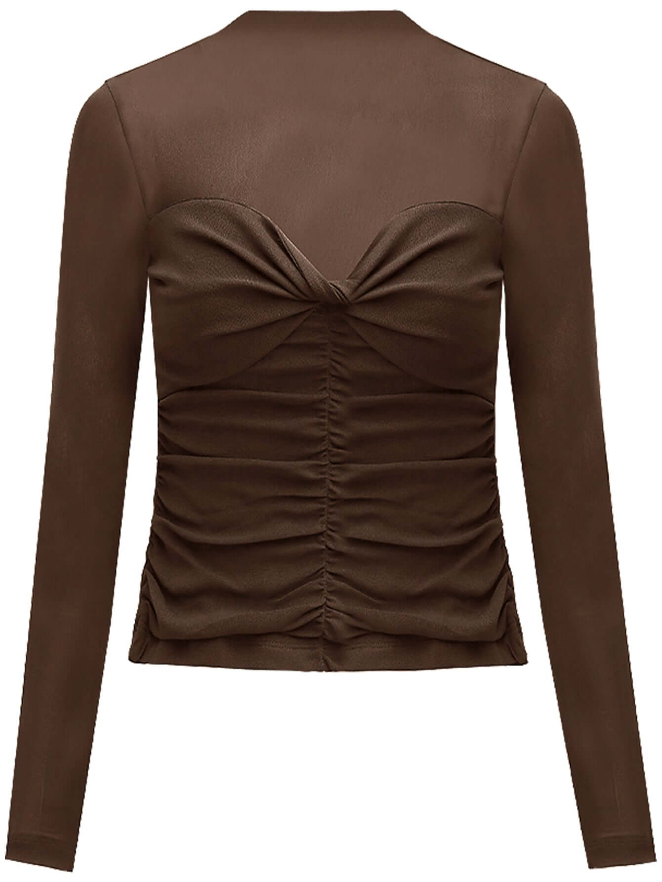 semi sheer ruched long sleeve tee with a sweetheart neckline all coffee 4