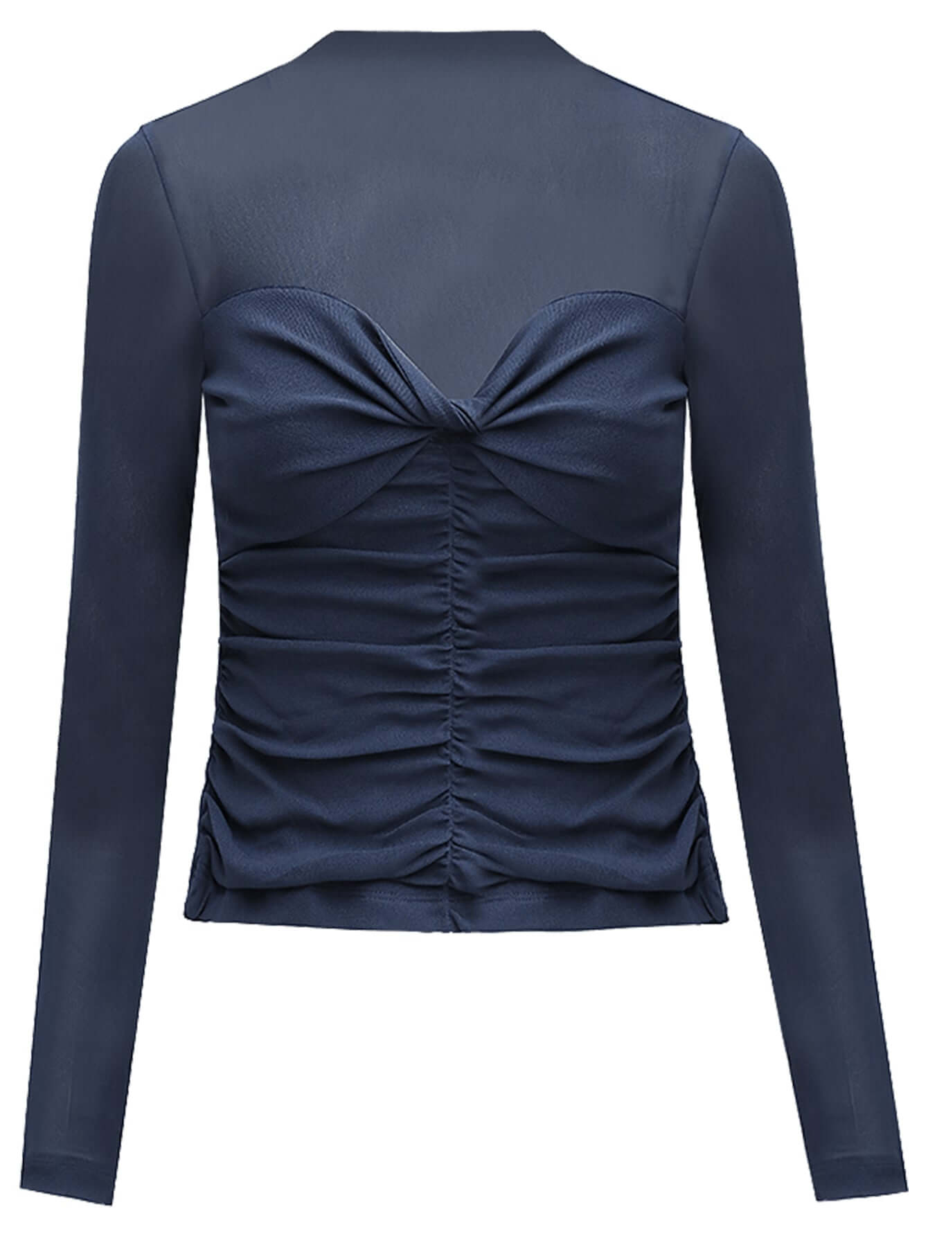 semi sheer ruched long sleeve tee with a sweetheart neckline all navy 4