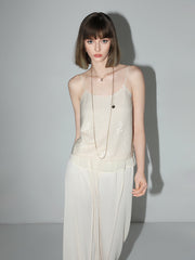 Sequined Embroidered Khaki Ivory Chiffon Tank Top