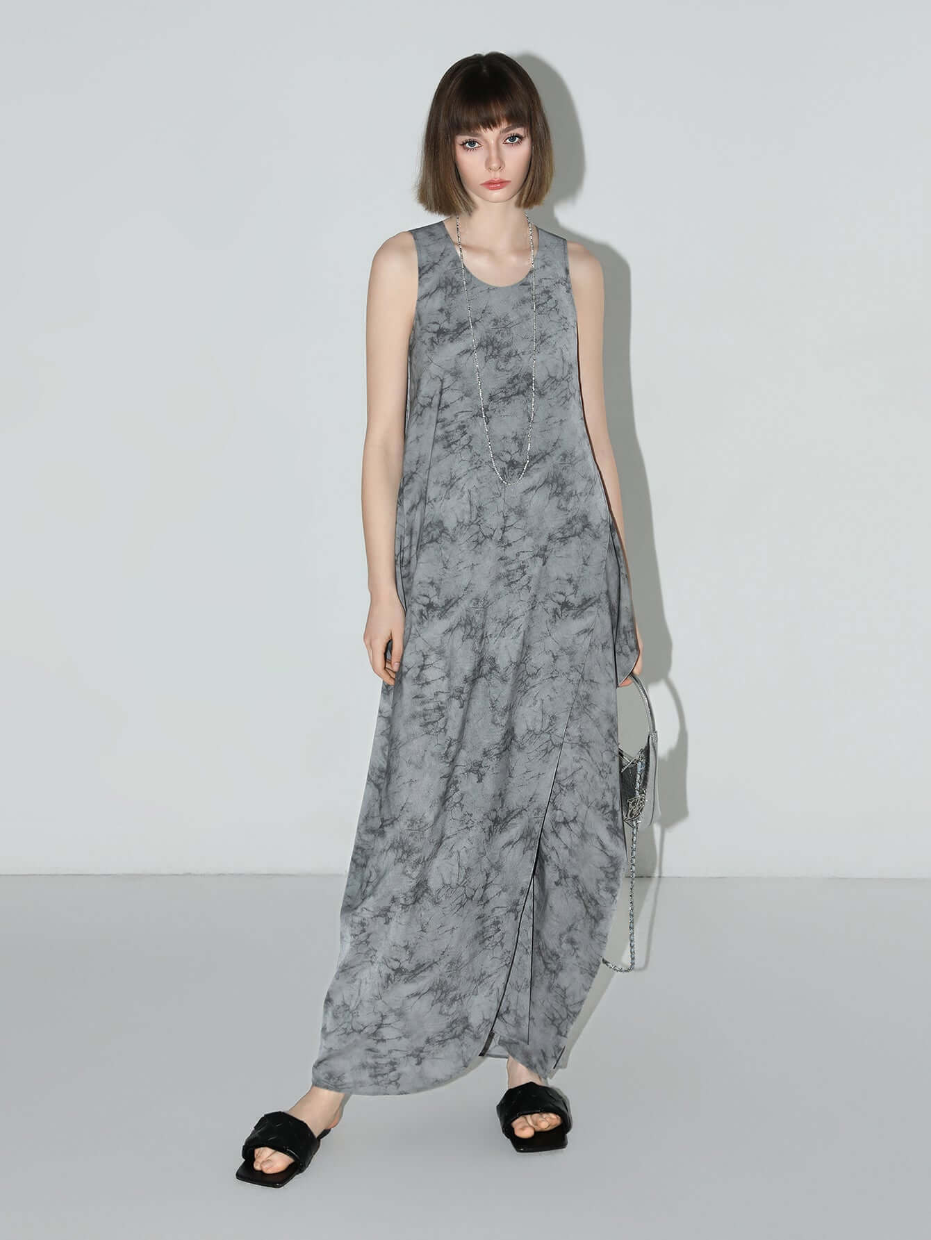serene tie dye grey print tank dress all grey 1