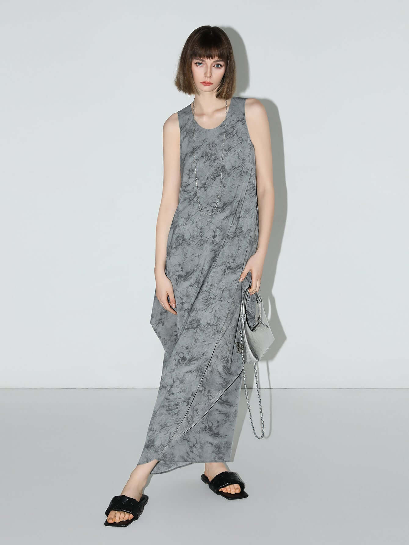 serene tie dye grey print tank dress all grey 3