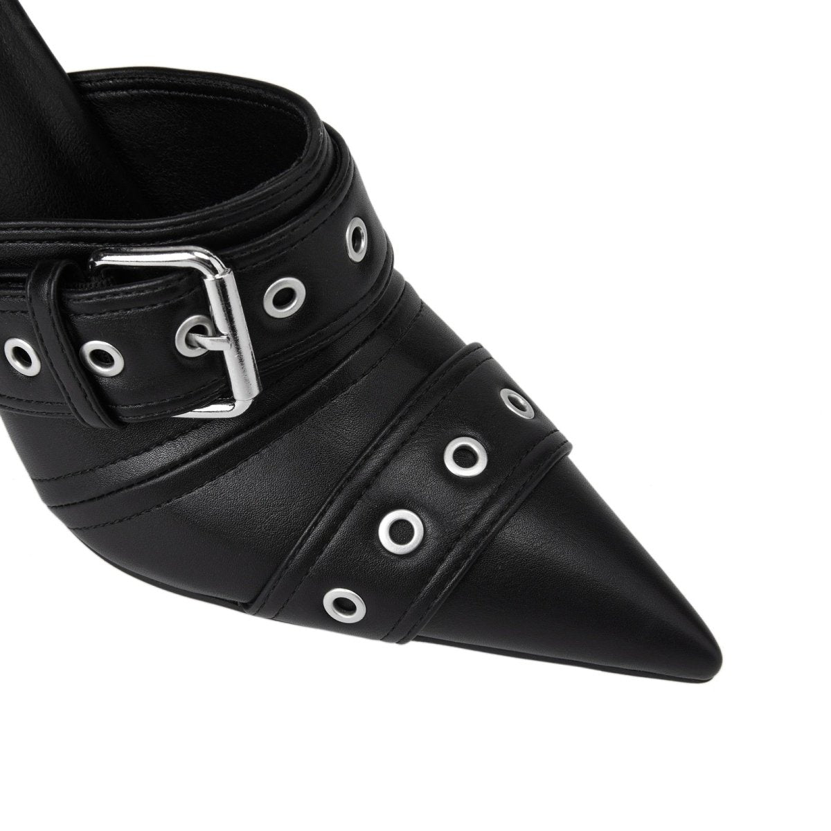 Sexy Black Pointed Toe Buckle Ankle Strap Stiletto Heels - 0cm