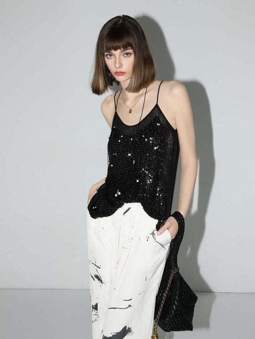 Sexy Glitter Sequin Camisole Top - 0cm