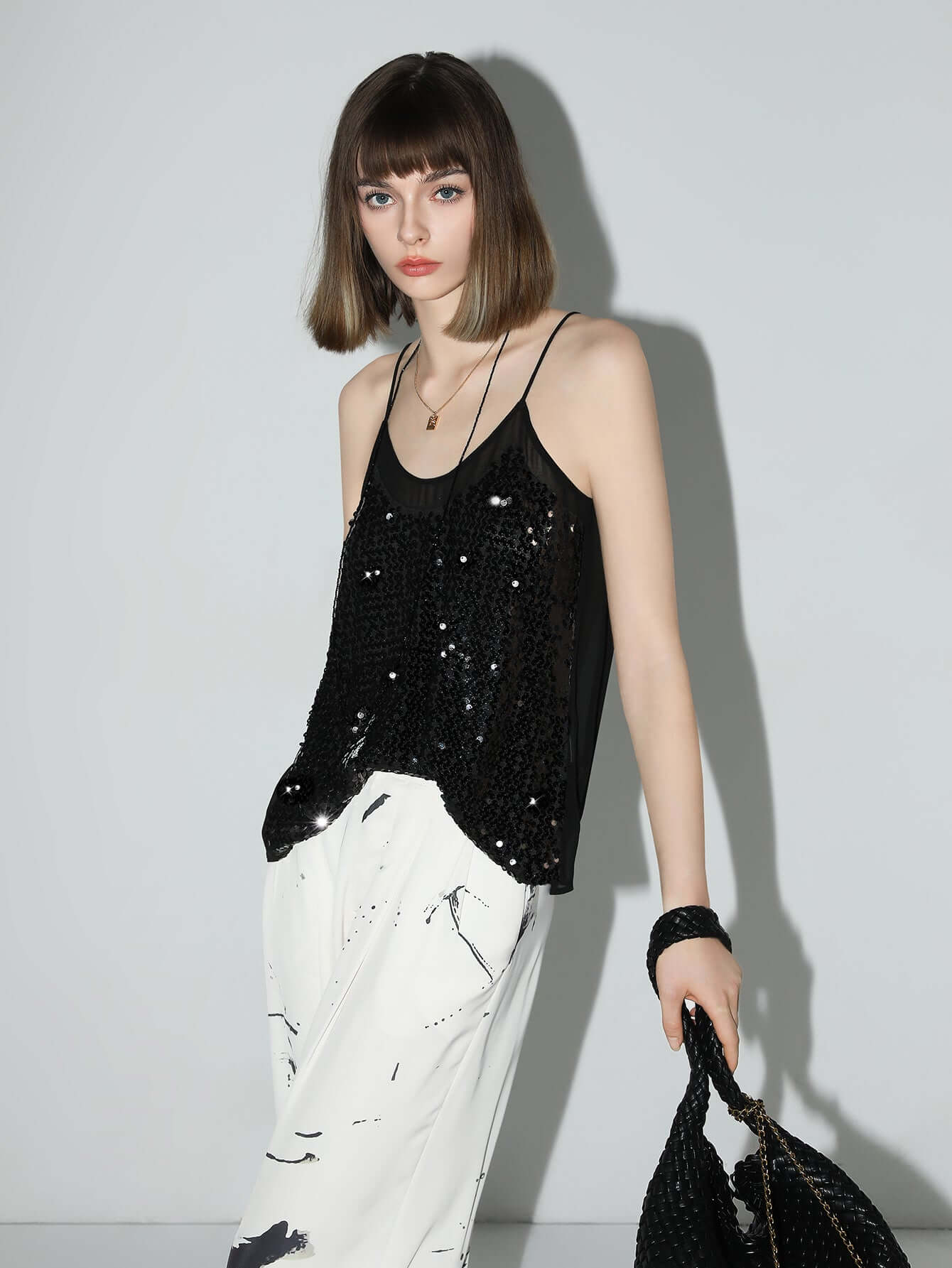 sexy glitter sequin camisole top all black 2