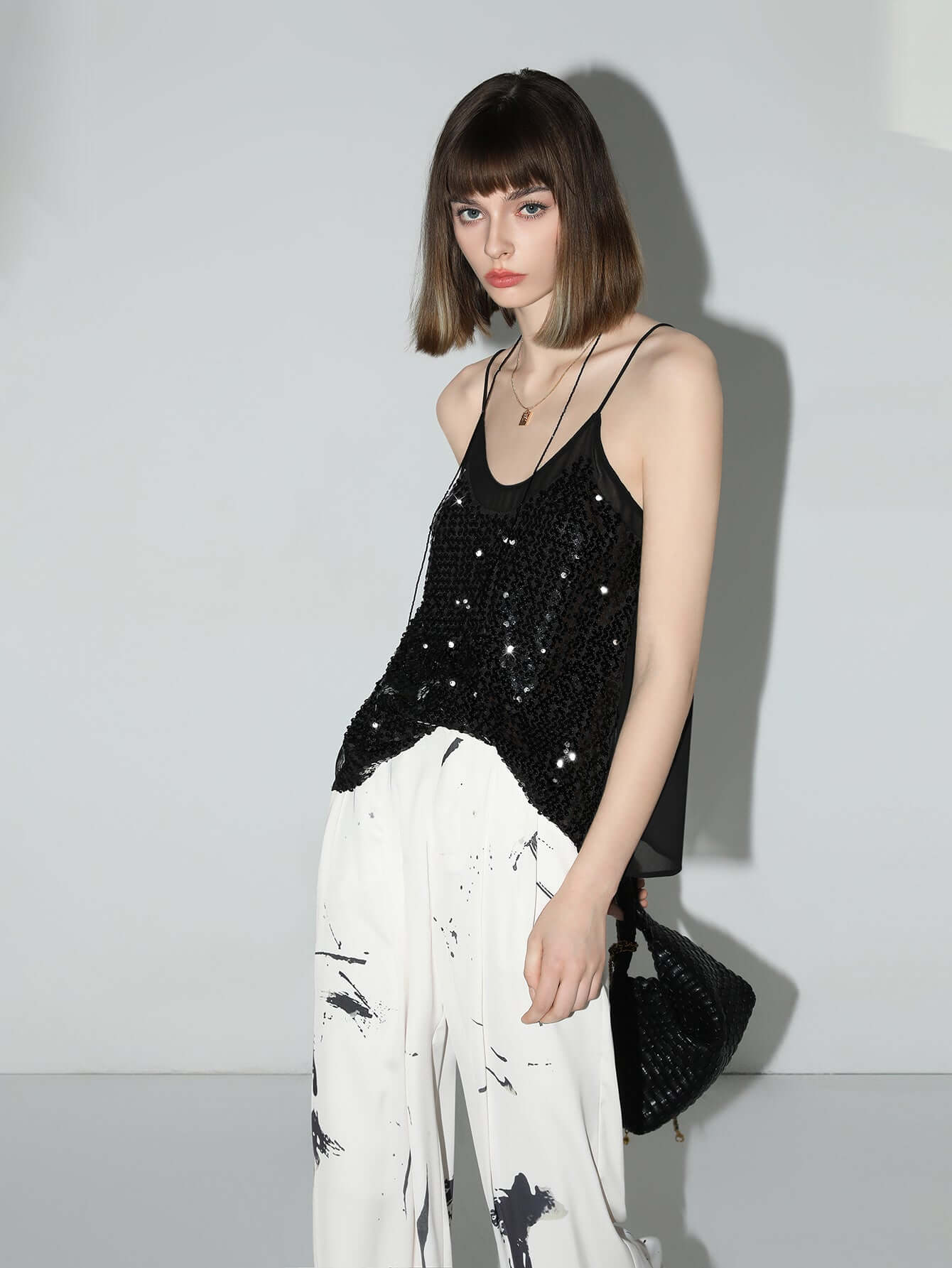 sexy glitter sequin camisole top all black 3