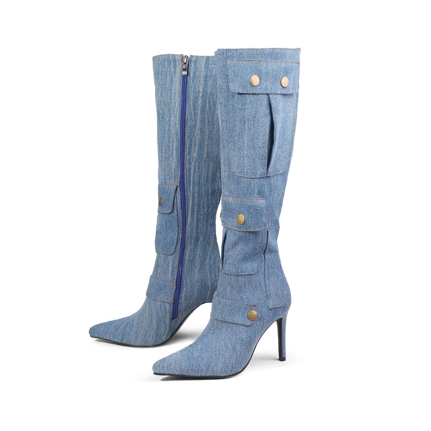 sexy knee high stiletto boots all blue 3