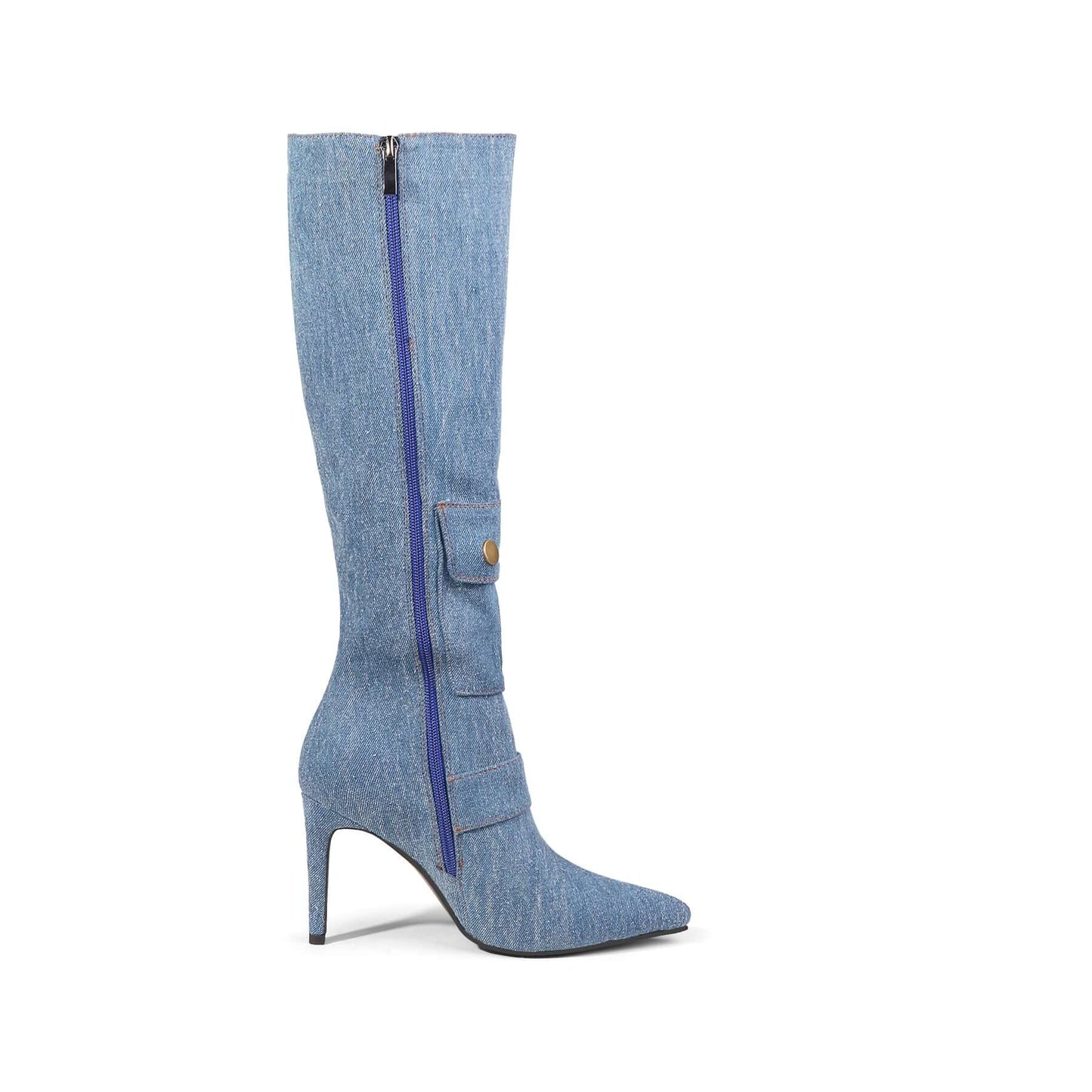sexy knee high stiletto boots all blue 4