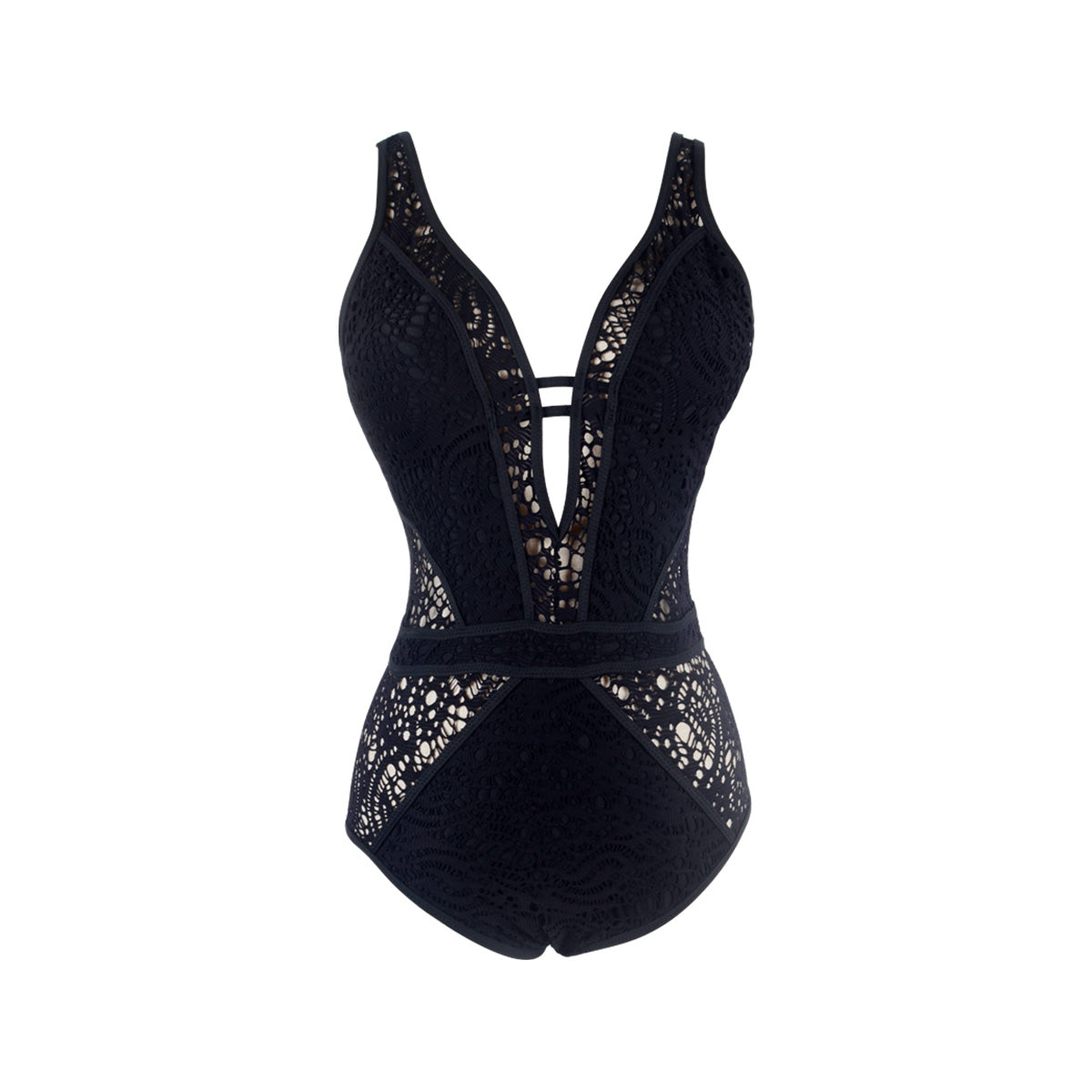 sexy lace up one piece swimsuit all black 5