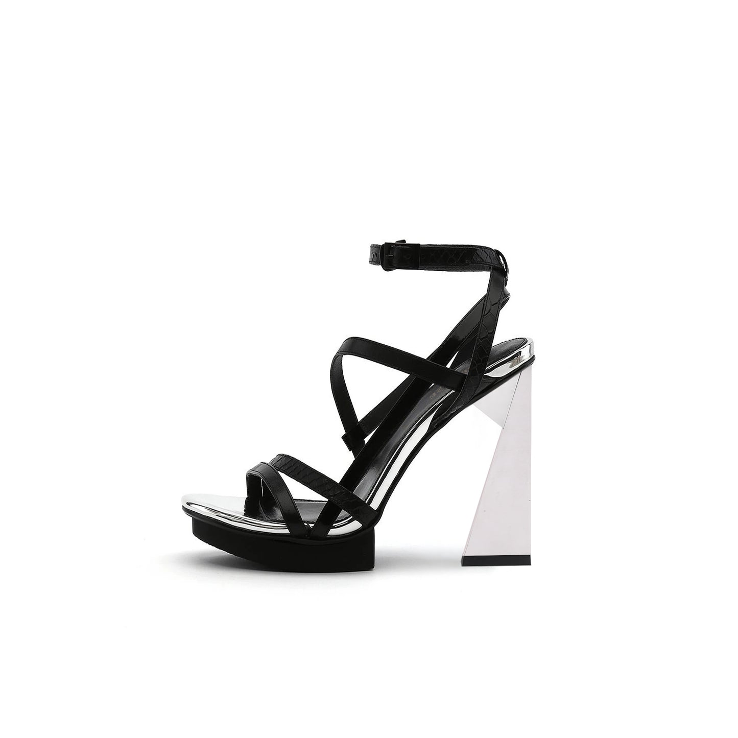 sexy multi strap skyscaper heels all black 1