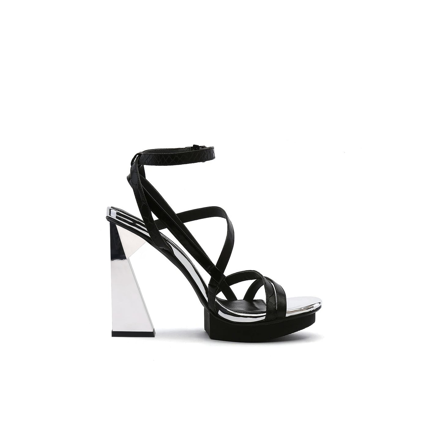 sexy multi strap skyscaper heels all black 3