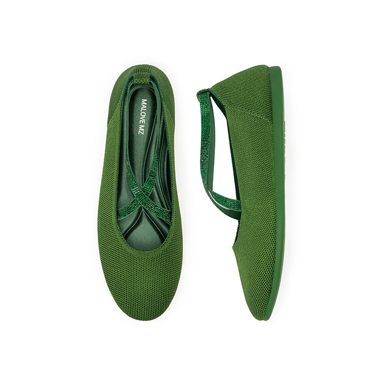 shallow pointed toe flat versatile commuter ballet shoes all green 5
