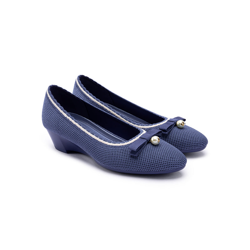 Shallow Wedge Pearl Bow Work Shoes – Comfortable Soft Sole Knit Wedges