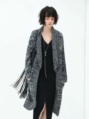 Shawl Collar Long Knitted Cardigan in Charcoal