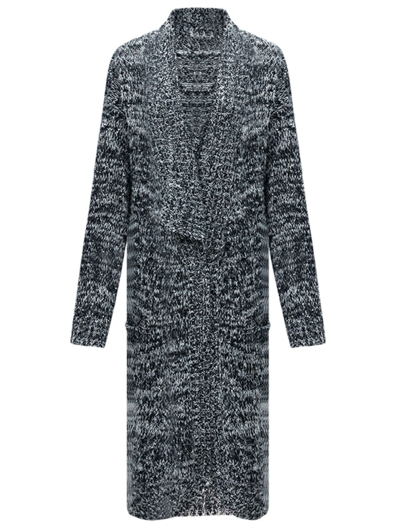 shawl collar long knitted cardigan in charcoal all charcoal 4