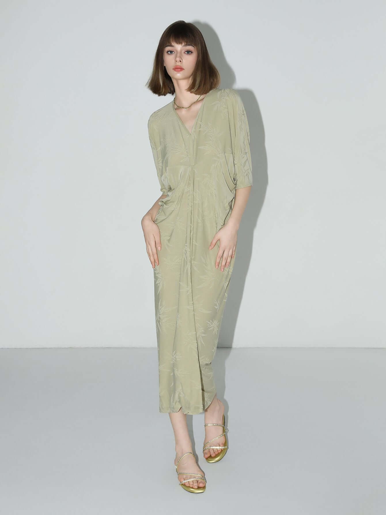 shawl neck bamboo jacquard knit maxi dress all avocado 1