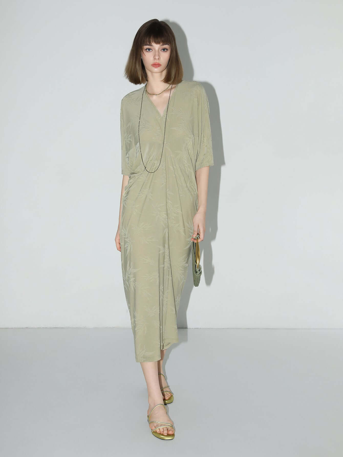 shawl neck bamboo jacquard knit maxi dress all avocado 2