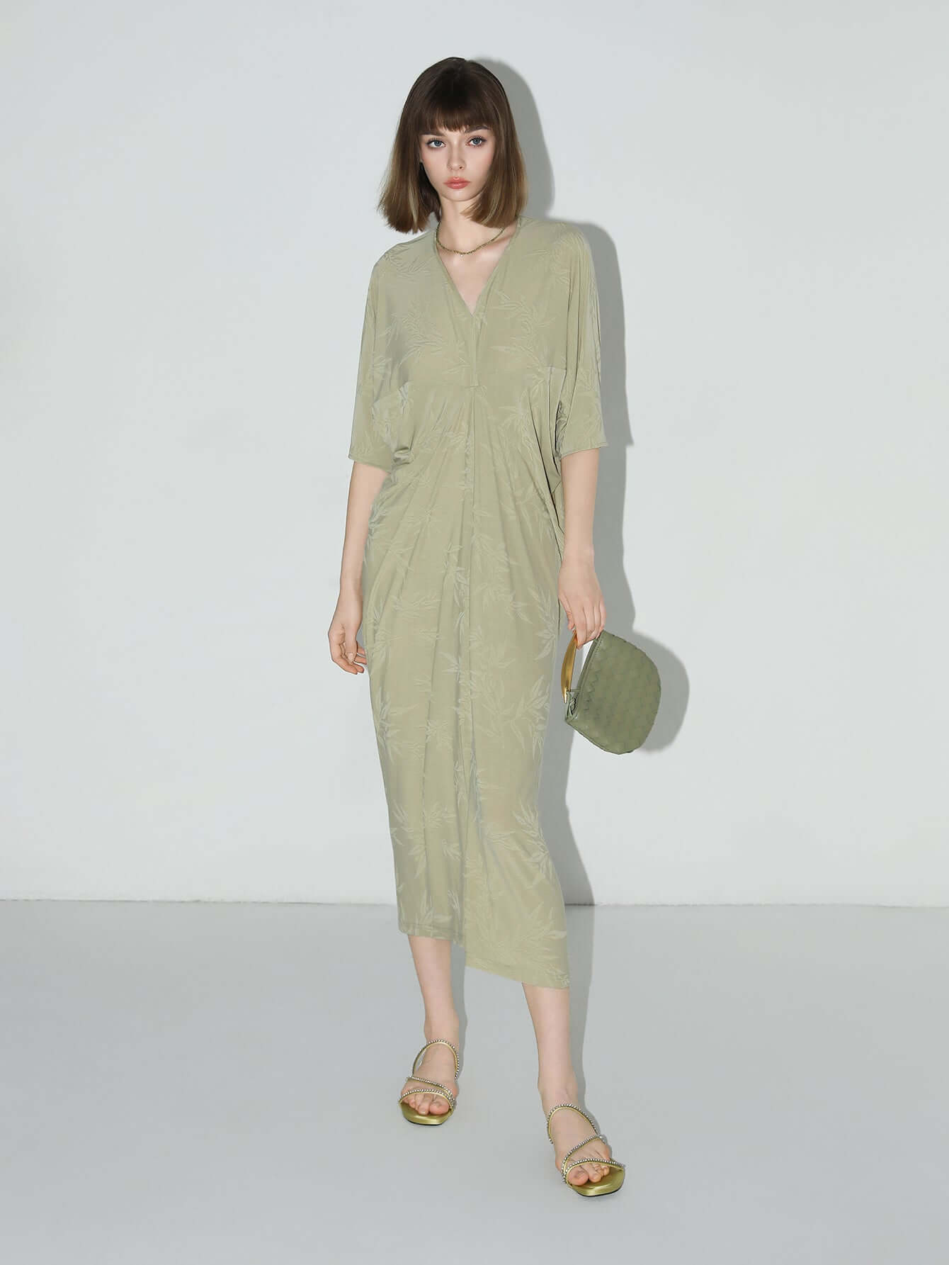 shawl neck bamboo jacquard knit maxi dress all avocado 3
