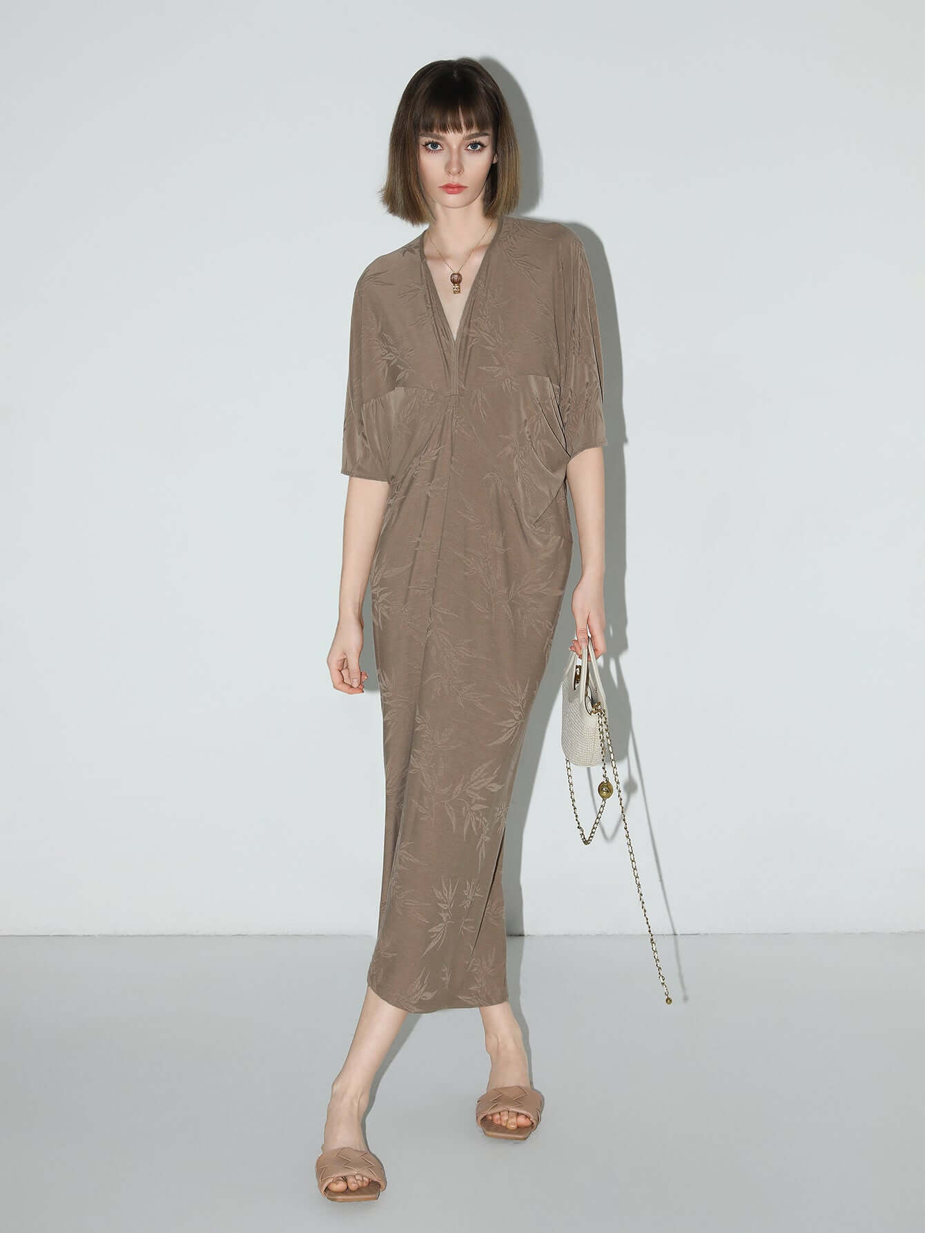 shawl neck bamboo jacquard knit maxi dress all mocha 1